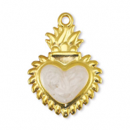 Colgantes met&aacute;licos DQ coraz&oacute;n Blanco nacar-Dorado (sin n&iacute;quel)