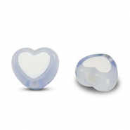 Abalorios acrílicos corazón Azul claro-blanco
