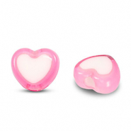 Abalorios acrílicos corazón Rosa-blanco