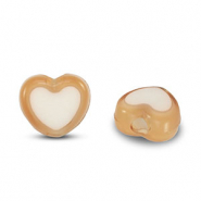 Abalorios acrílicos corazón Marrón-blanco