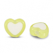 Abalorios acrílicos corazón Amarillo claro-blanco