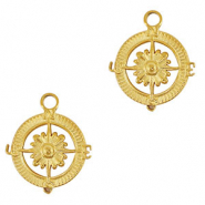 Colgantes Acero Inox br&uacute;jula con flor Oro