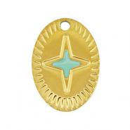 Colgantes Acero Inox oval estrella Dorado-mentha verde