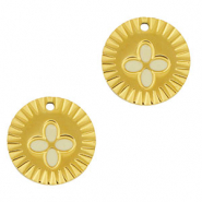 Colgantes Acero Inox redondo flor Dorado-blanco