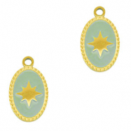 Colgantes Acero Inox oval sol Dorado-mentha verde