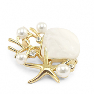 Broches vida marina Blanco perla-dorado