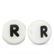Abalorios letras de cer&aacute;mica R Blanco-negro