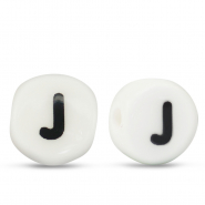 Abalorios letras de cer&aacute;mica J Blanco-negro