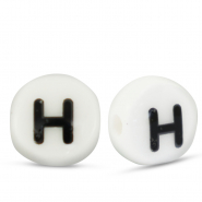Abalorios letras de cer&aacute;mica H Blanco-negro