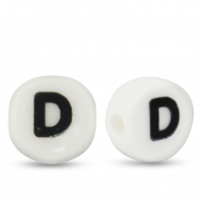 Abalorios letras de cer&aacute;mica D Blanco-negro
