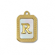 Colgante Acero Inox concha letra R Dorado-blanco (color natural)