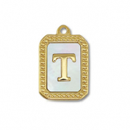 Colgante Acero Inox concha letra T Dorado-blanco (color natural)
