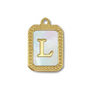 Colgante Acero Inox concha letra L Dorado-blanco (color natural)