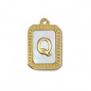 Colgante Acero Inox concha letra Q Dorado-blanco (color natural)
