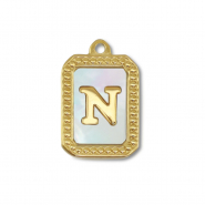 Colgante Acero Inox concha letra N Dorado-blanco (color natural)