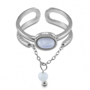Anillos Acero Inox con piedra natural Plata-púrpura lila-blanco