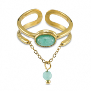 Anillos Acero Inox con piedra natural Dorado-azul turqueza