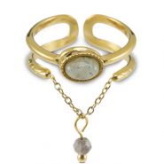 Anillos Acero Inox con piedra natural Dorado-gris verdastro