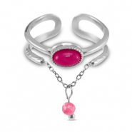 Anillos Acero Inox con piedra natural Plata-rosa magenta