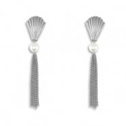 Pendientes Acero Inox concha con imitación de perlas Plateado