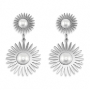 Pendientes Acero Inox sol con imitación de perlas Plateado