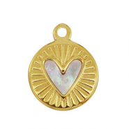 Colgante Acero Inox concha redondo con coraz&oacute;n Dorado-blanco (color natural)