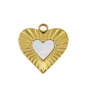 Colgante Acero Inox concha coraz&oacute;n Dorado-blanco (color natural)