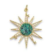 Metal TQ latón colgante zirconia estrella Dorado-verde aqua oscuro-azul