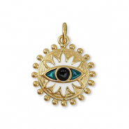 Metal TQ latón colgante ojo turco/nazar Dorado-blanco-azul petróleo
