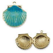 Metal TQ latón colgante conchas Dorado-azul turqueza