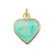 Metal TQ latón colgante corazón Dorado-turquesa menta mármol