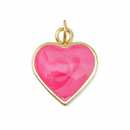Metal TQ latón colgante corazón Dorado-rosa oscuro mármol