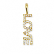 Metal TQ latón colgante zirconia "love" Dorado