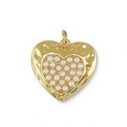 Metal TQ latón colgante corazón con perla Dorado-blanco
