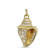 Metal TQ latón colgante zirconia conchas Dorado