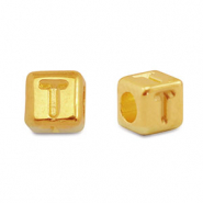 Abalorios letras met&aacute;licos DQ T Dorado (sin n&iacute;quel)