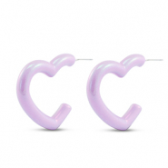 Pendientes trendy coraz&oacute;n P&uacute;rpura lila-revestimiento pearl shine