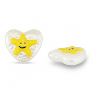 Abalorios acr&iacute;licos redondos con estrella Perla-amarillo-negro