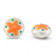 Abalorios acr&iacute;licos redondos con estrella Perla-naranja-verde