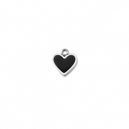Colgantes Acero Inox coraz&oacute;n Plateado-negro