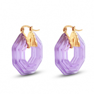 Pendientes resina trendy hex&aacute;gon Dorado-transparente p&uacute;rpura