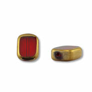 Abalorios de cristal rectángulo Rojo transparente-dorado