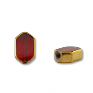 Abalorios de cristal hexágono Rojo transparente-dorado
