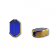 Abalorios de cristal hexágono Azul transparente-dorado