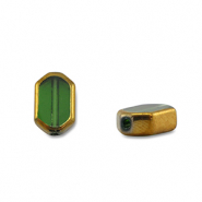 Abalorios de cristal hexágono Verde transparente-dorado