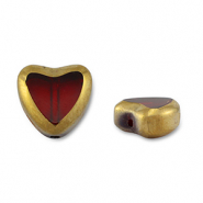 Abalorios de cristal corazón Rojo transparente-dorado