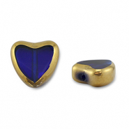 Abalorios de cristal corazón Azul transparente-dorado