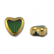Abalorios de cristal corazón Verde transparente-dorado