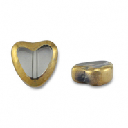 Abalorios de cristal corazón Gris transparente-dorado