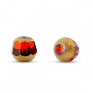 Abalorios de cristal redondos Rojo transparente-dorado